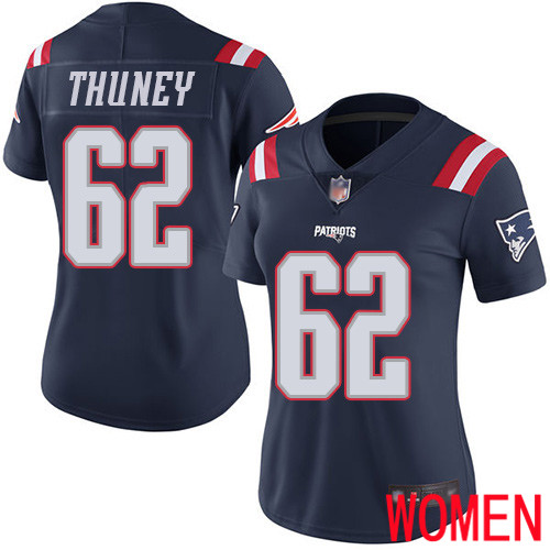 New England Patriots Football #62 Rush Vapor Untouchable Limited Navy Blue Women Joe Thuney NFL Jersey
